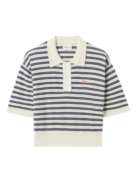 Claudie Pierlot striped embroidered-logo polo top