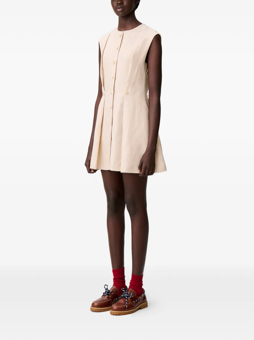 Claudie Pierlot Gestreepte mini-jurk met knopen Beige