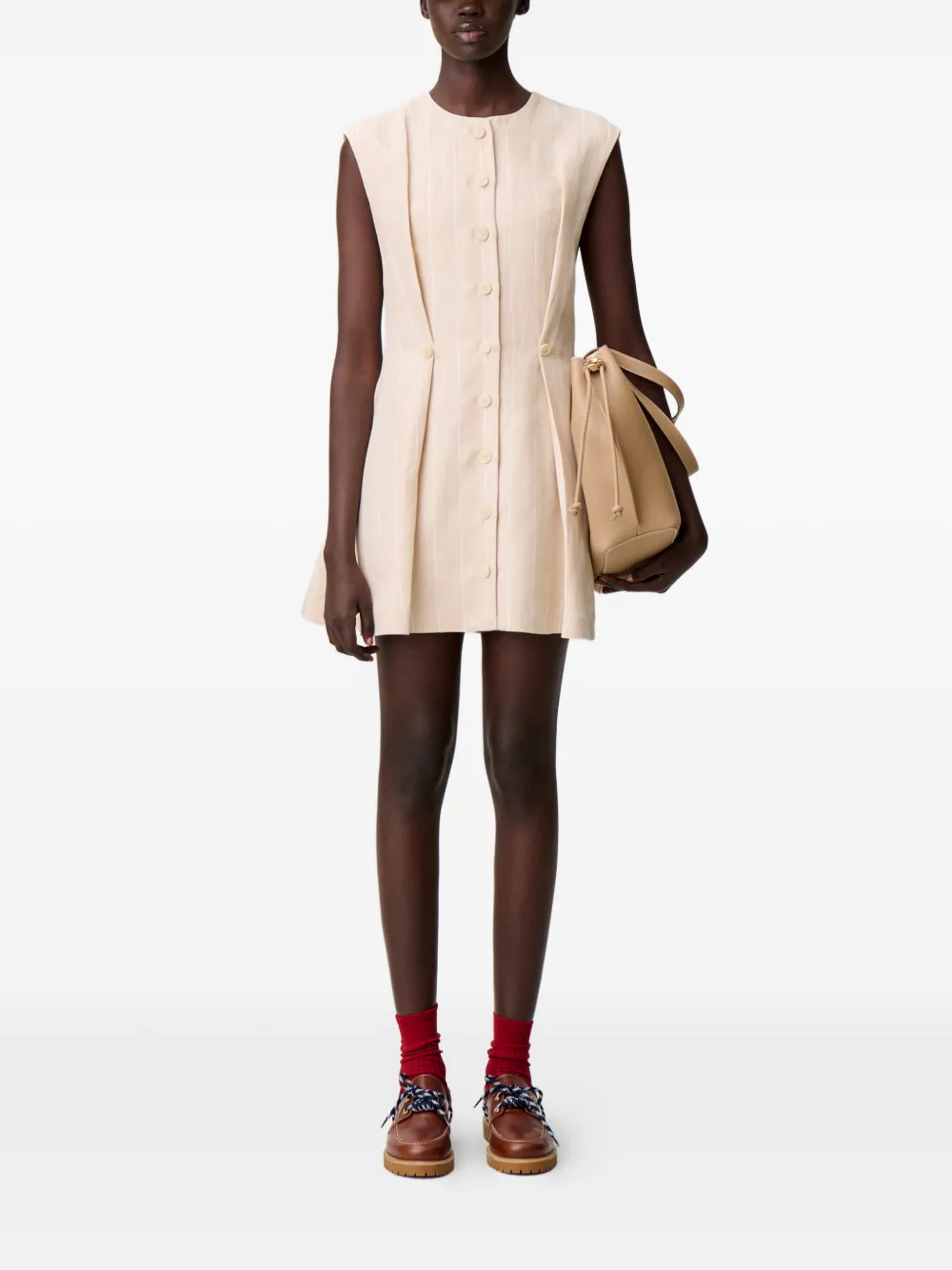 Claudie Pierlot buttoned striped mini dress - Beige