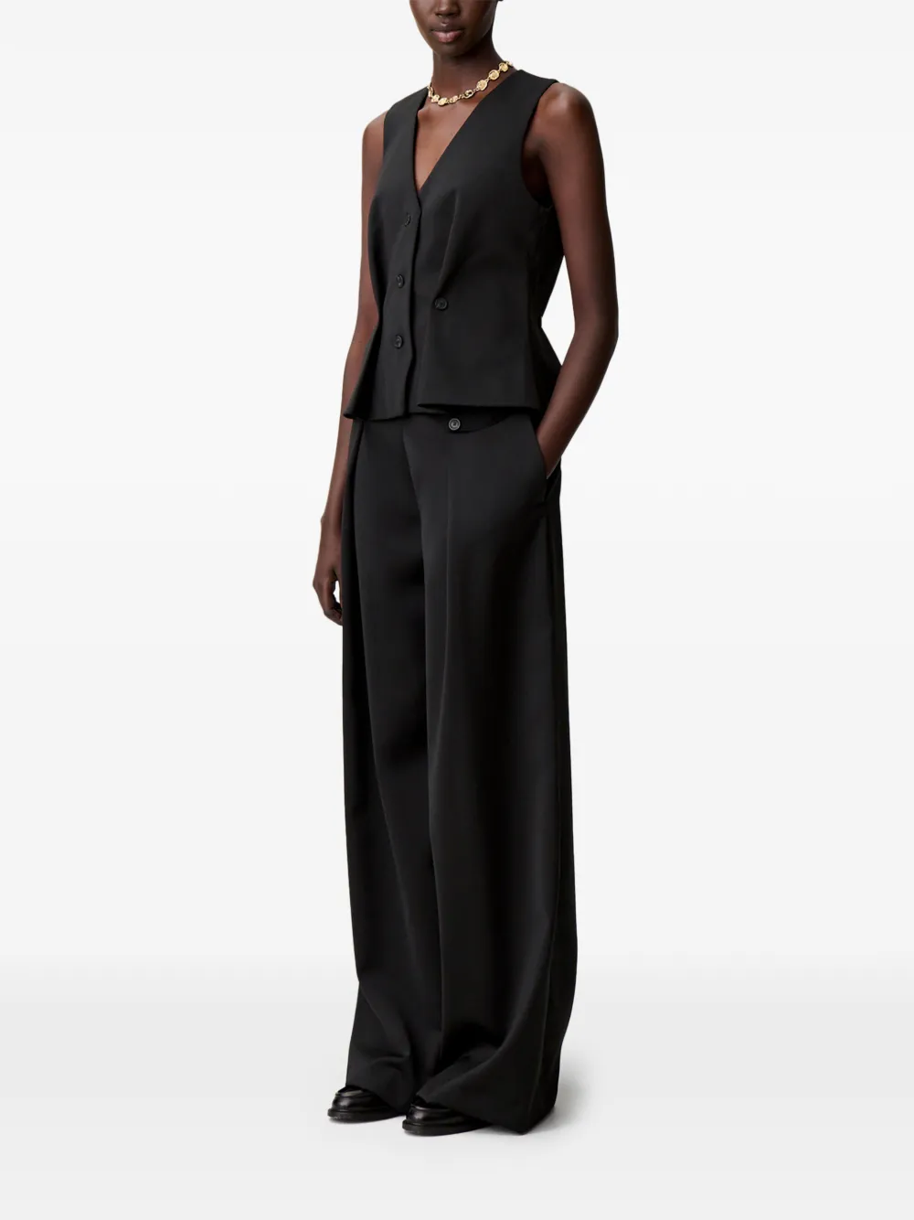 Claudie Pierlot Plooibroek met knoopdetail Zwart