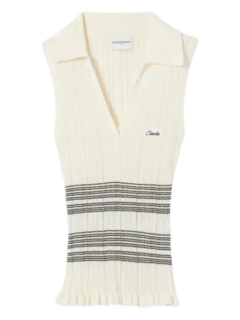 Claudie Pierlot striped V-neck polo top