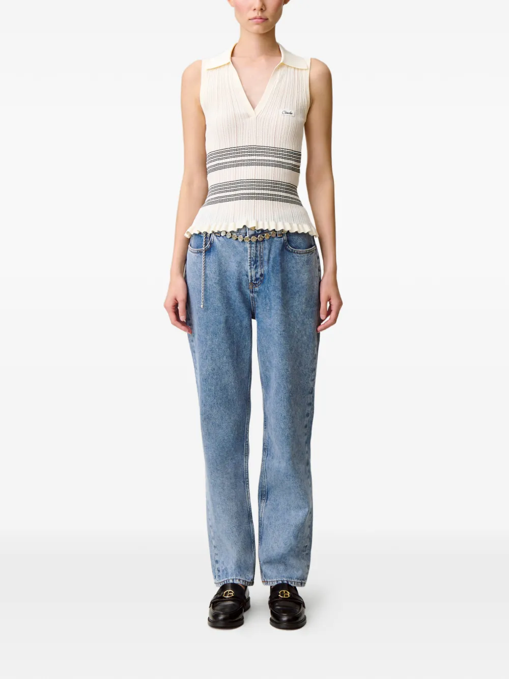 Claudie Pierlot Gestreepte polotop - Beige