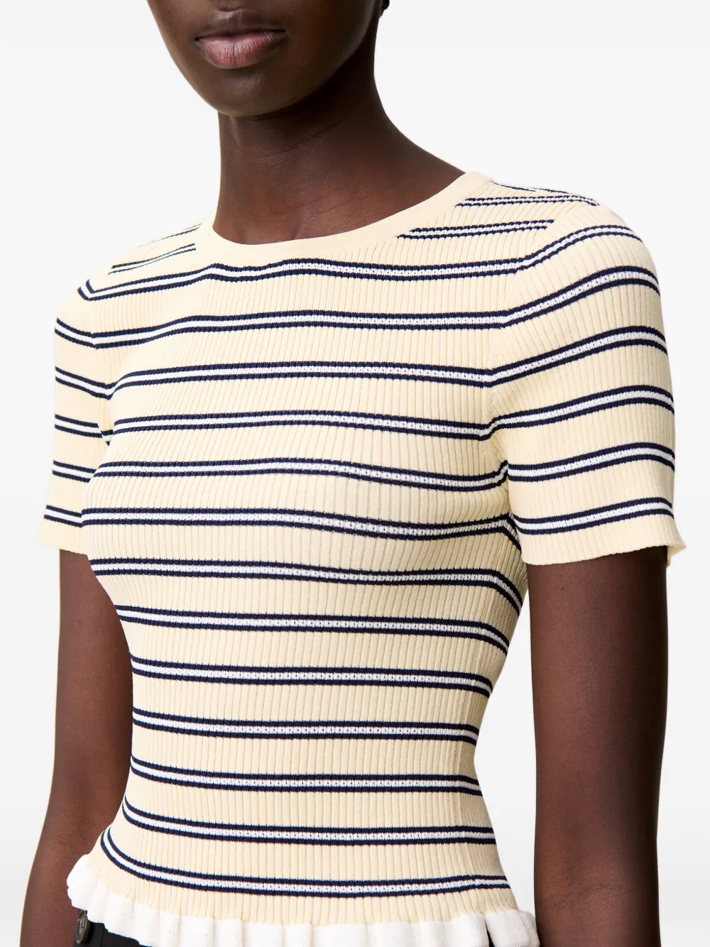Claudie Pierlot Gestreept T-shirt met ruches Beige