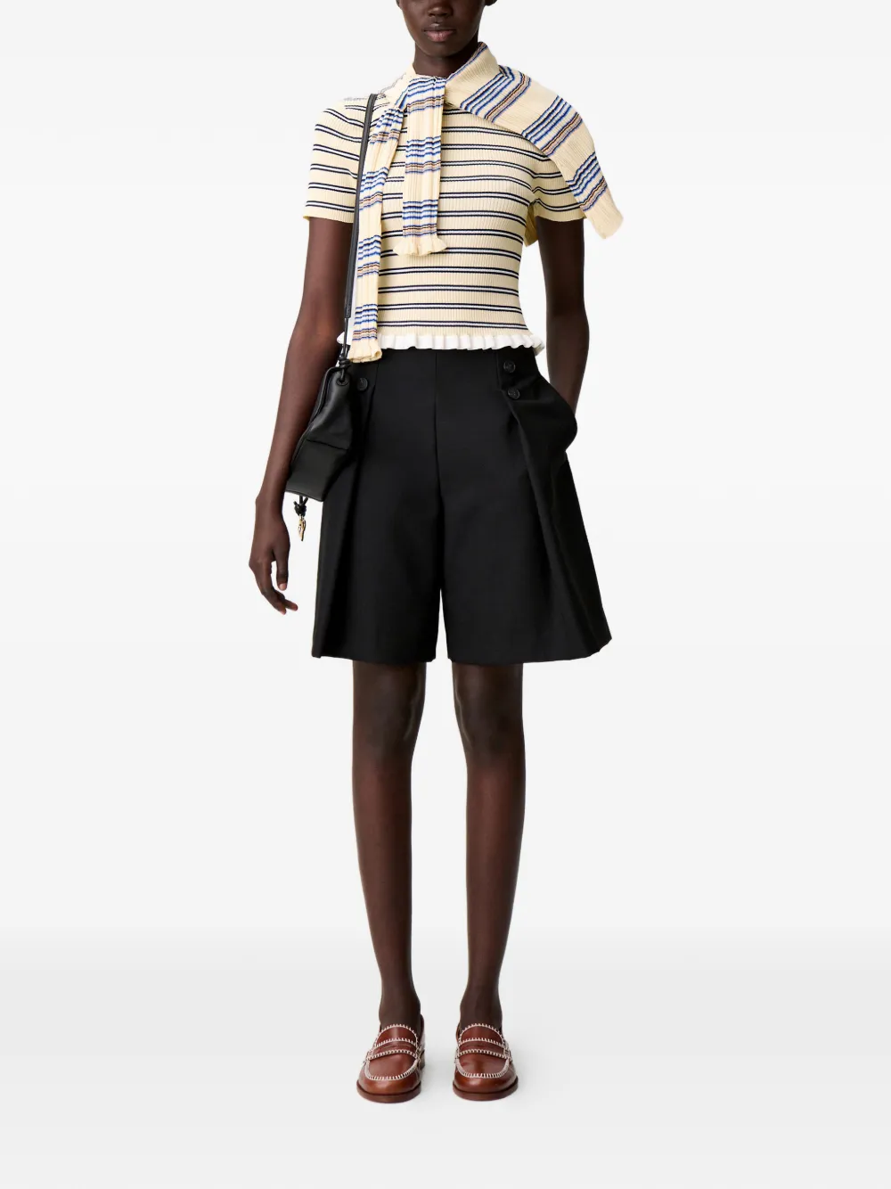 Claudie Pierlot Gestreept T-shirt met ruches Beige
