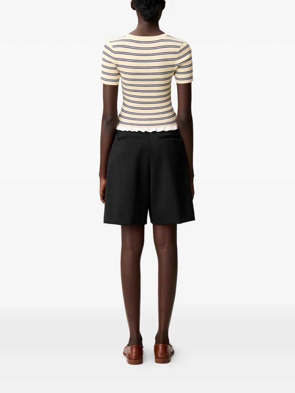 Claudie Pierlot Gestreept T-shirt met ruches Beige