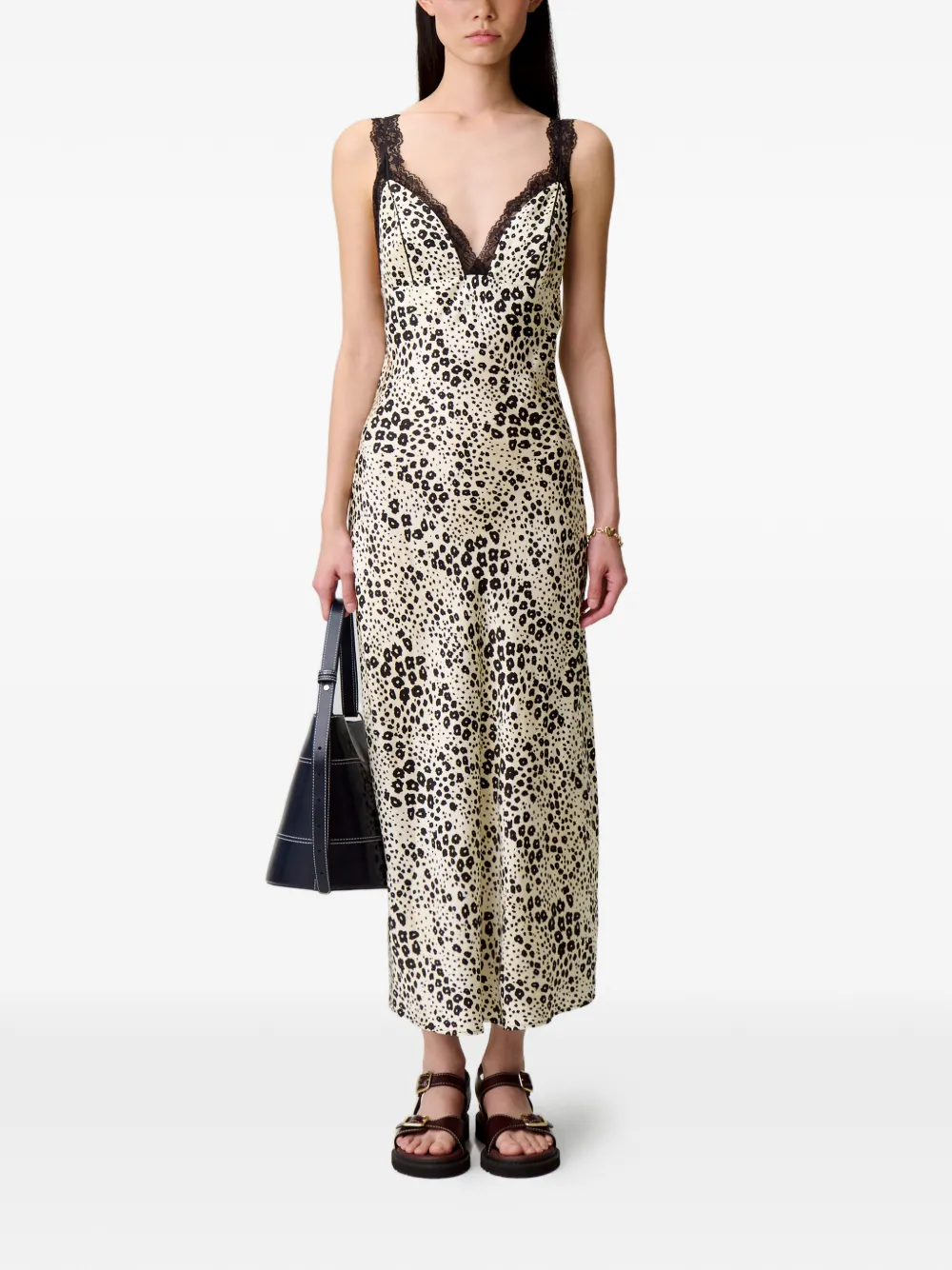 Claudie Pierlot lace-trim midi dress - Beige