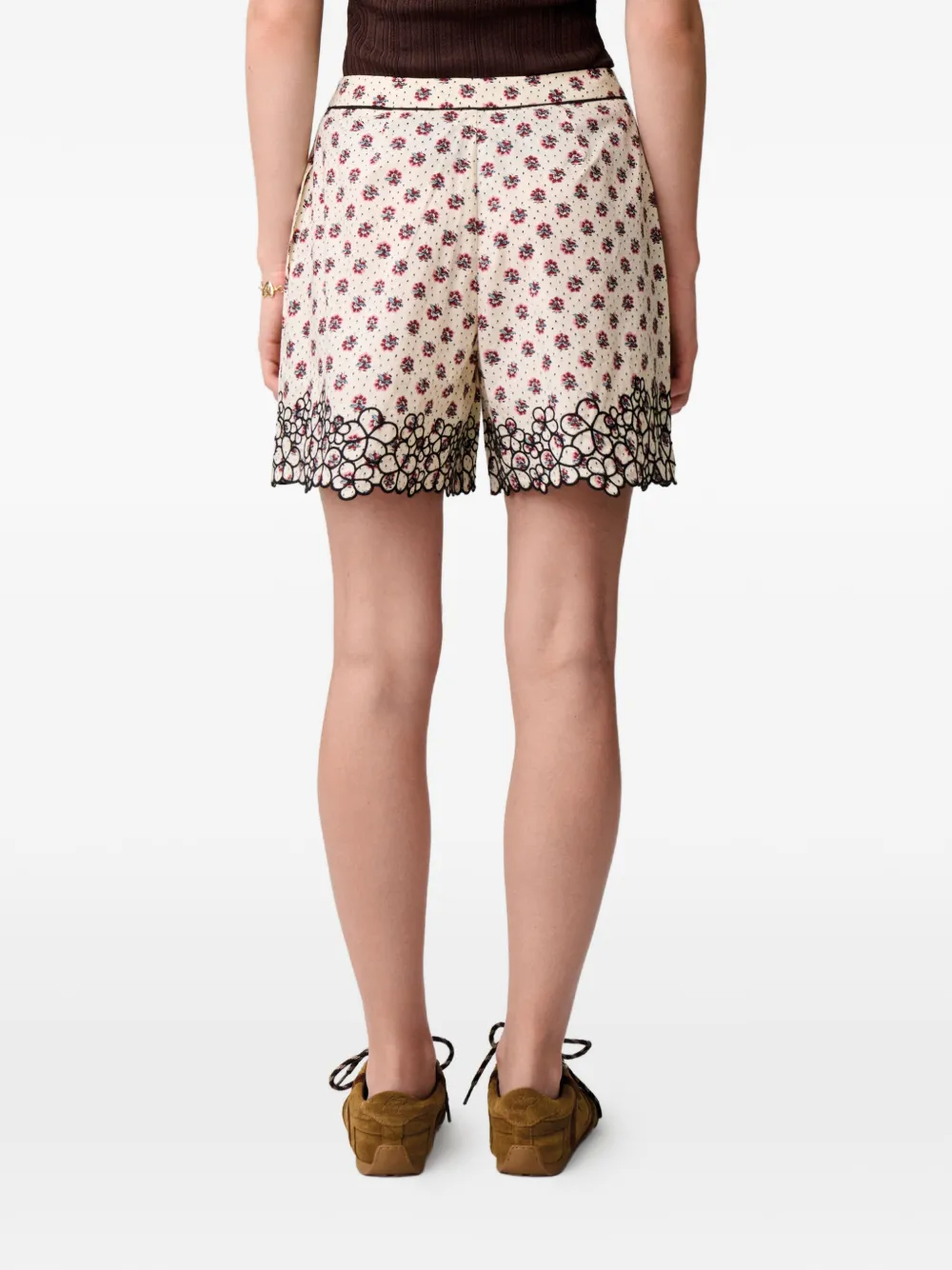 Claudie Pierlot Shorts met geborduurde bloemen Beige