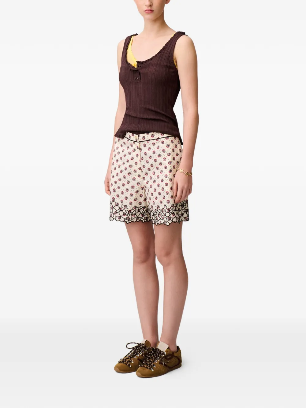 Claudie Pierlot Shorts met geborduurde bloemen Beige