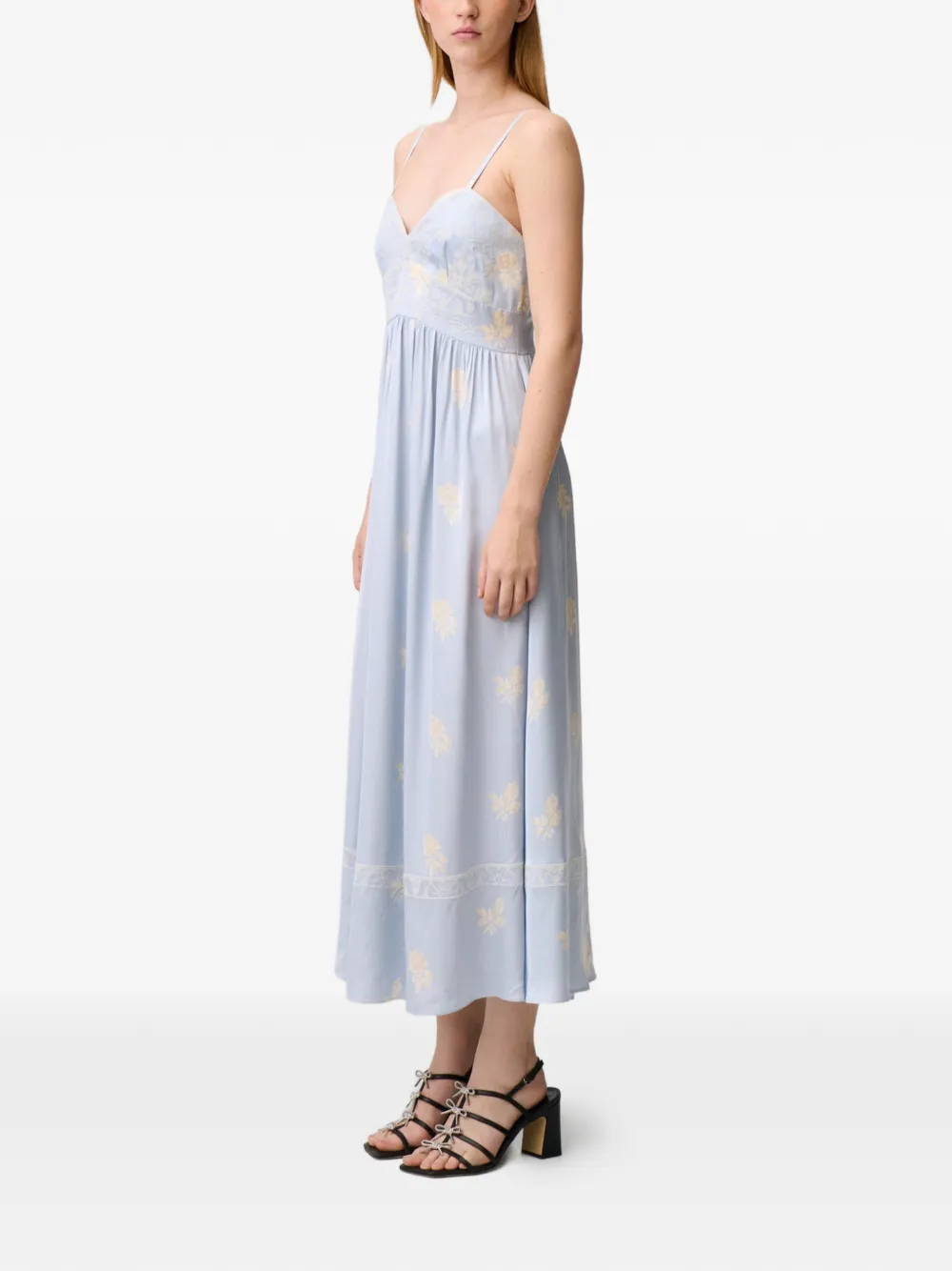 Claudie Pierlot Midi-jurk met geborduurde bloemen Blauw