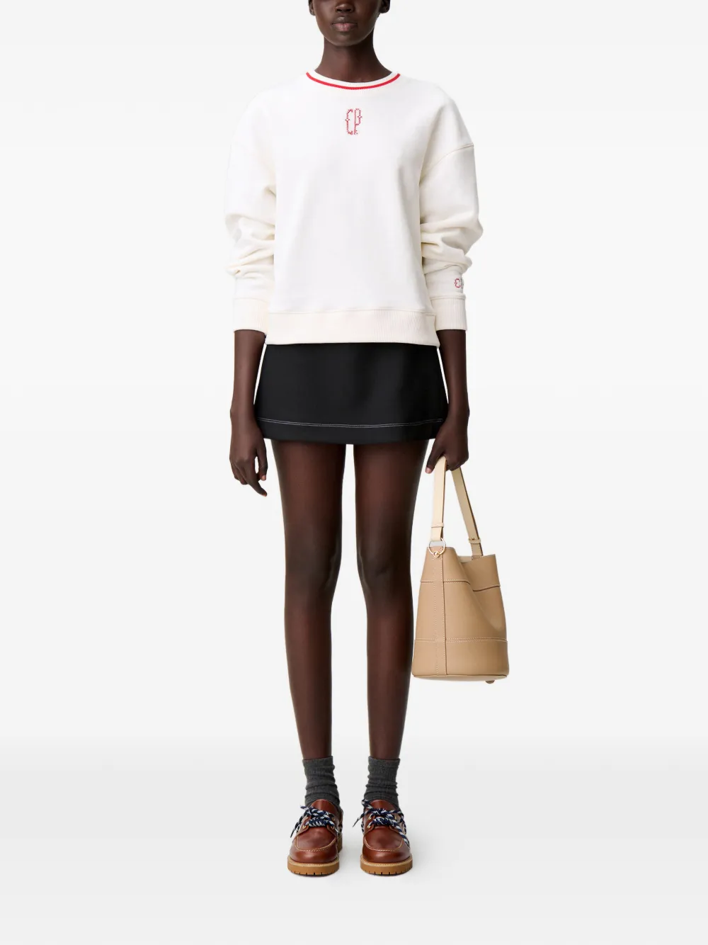 Embroidered-Detail Ribbed Sweater