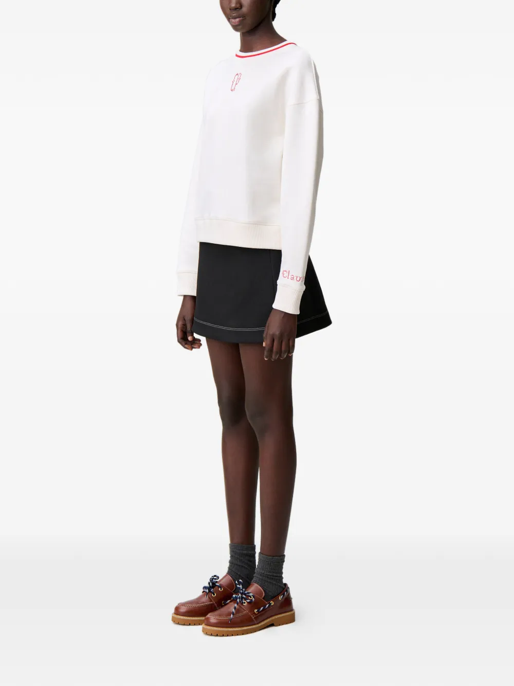 Embroidered-Detail Ribbed Sweater