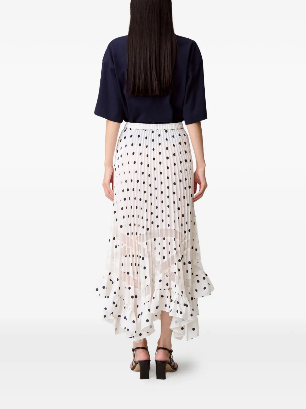Polka-Dot Lace Band Midi Skirt