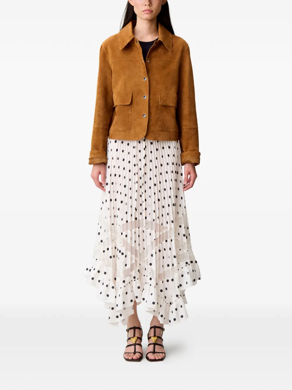 Claudie Pierlot Midi-rok met stippen en kanten band - Wit