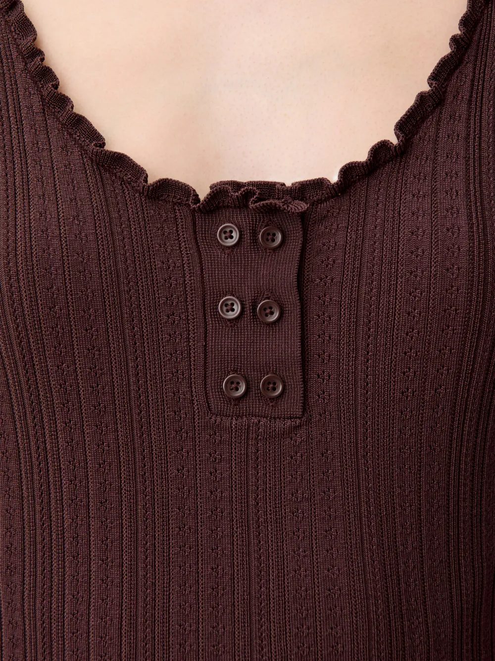 Claudie Pierlot Pointelle gebreide tanktop met ruches Bruin
