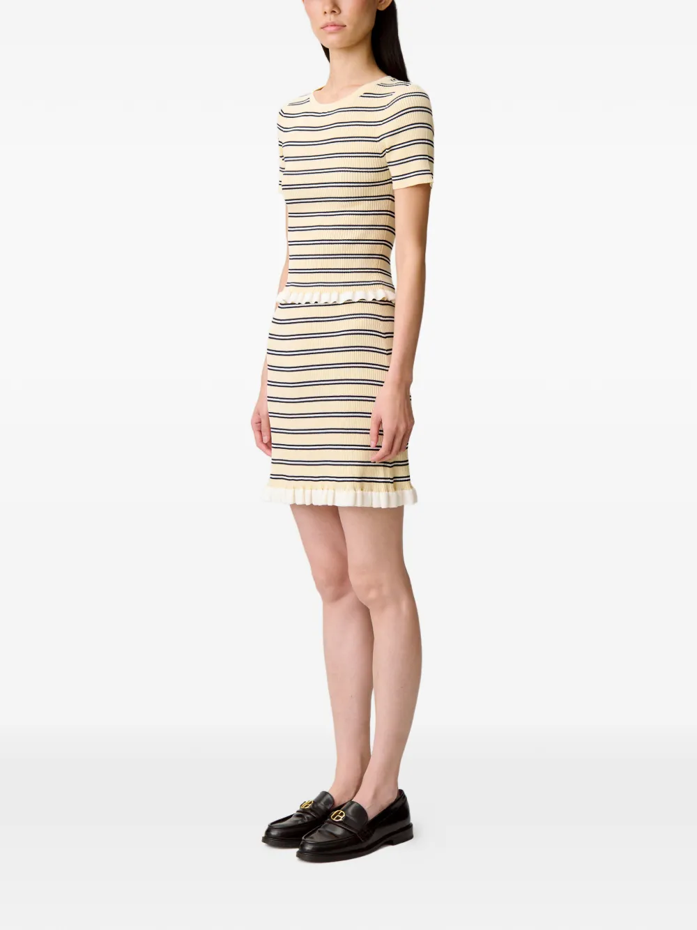  Claudie Pierlot Striped Ruffled-hem Mini Skirt - Neutrals 