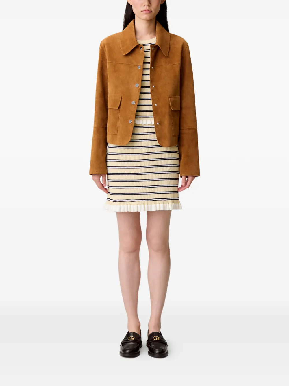Claudie Pierlot Gestreepte mini-rok met ruches - Beige