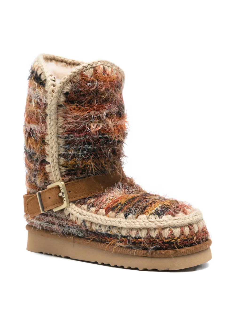 Mou Eskimo 24 Low Heels Ankle Boots In Multicolor Wool In Brown