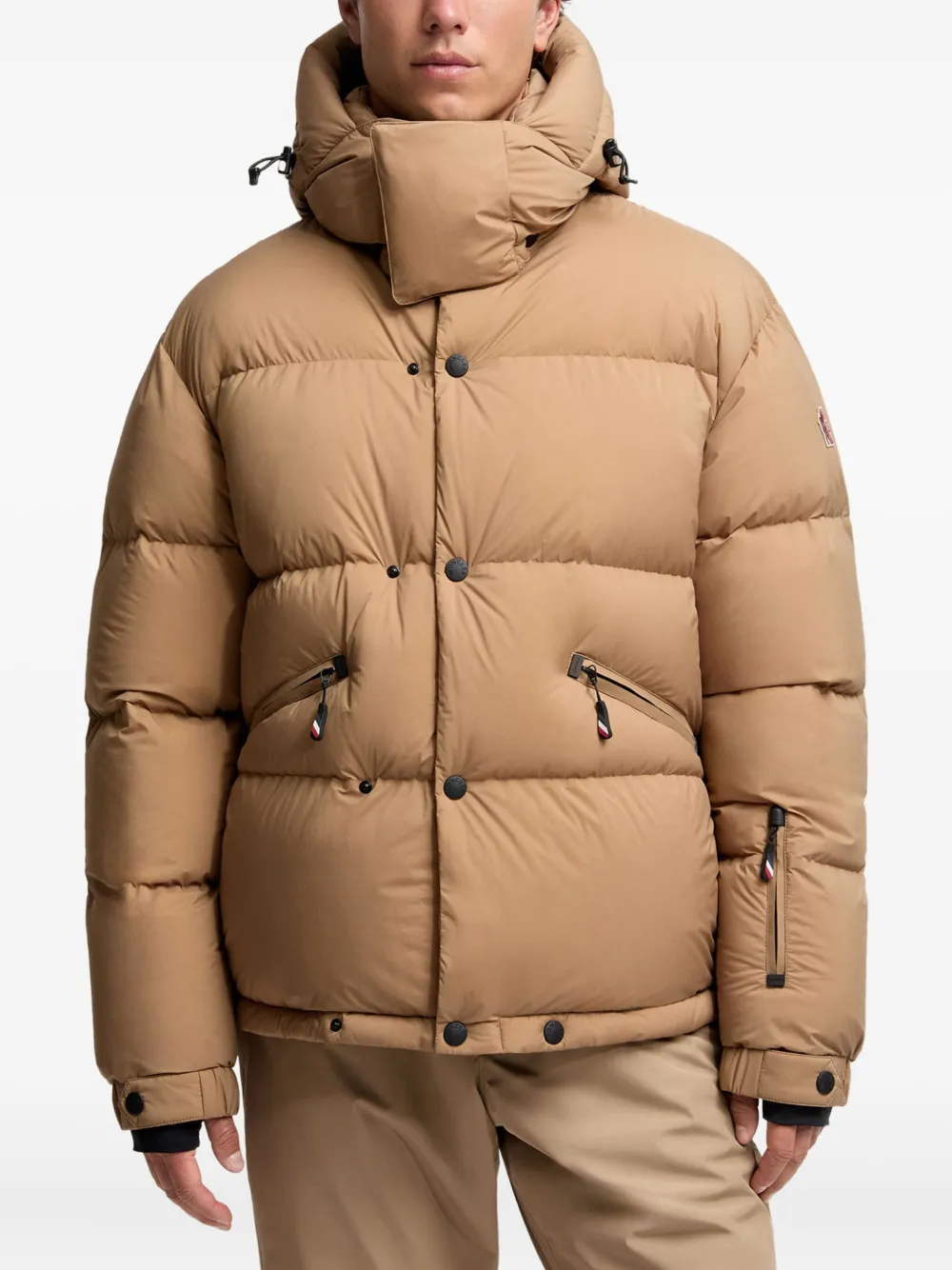 Moncler Gewatteerde jas met afneembare capuchon Beige