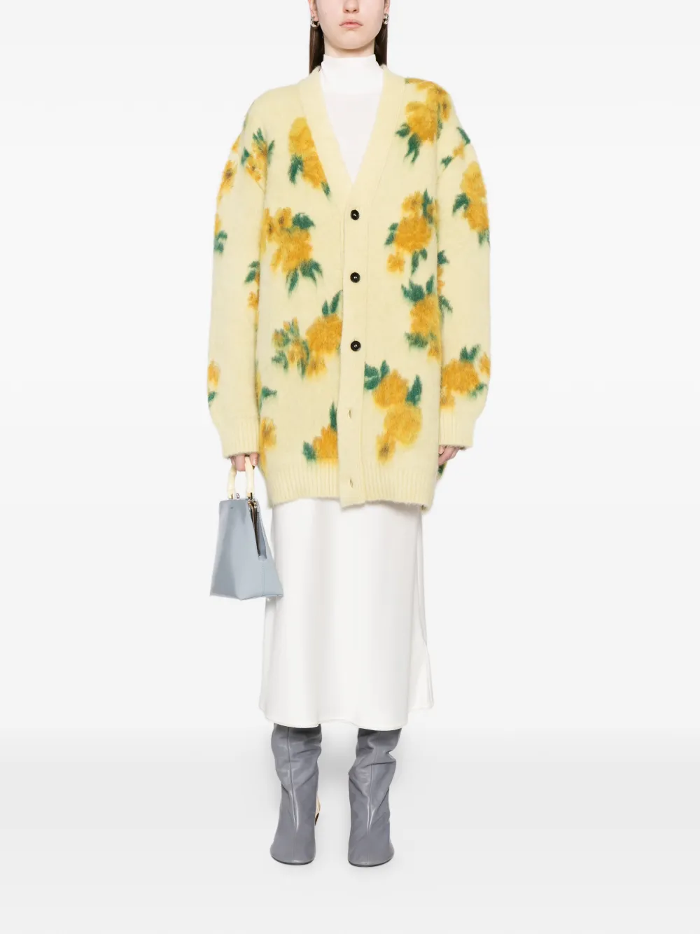  Jil Sander Floral V-neck Cardigan - Yellow 