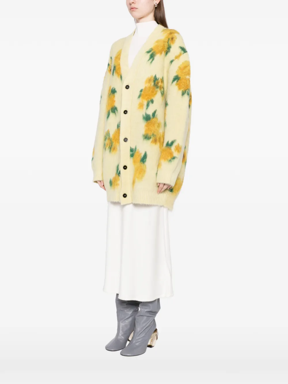  Jil Sander Floral V-neck Cardigan - Yellow 