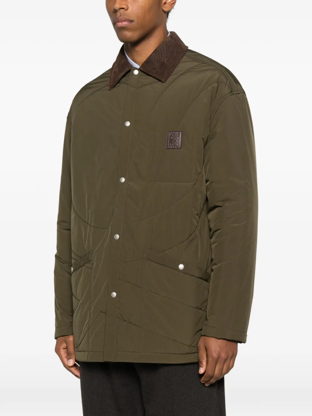  Loewe Corduroy-collar Logo-patch Quilted Coat - Green 