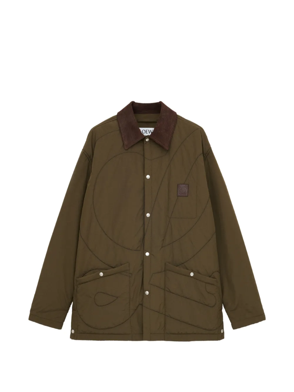 LOEWE corduroy-collar logo-patch quilted coat