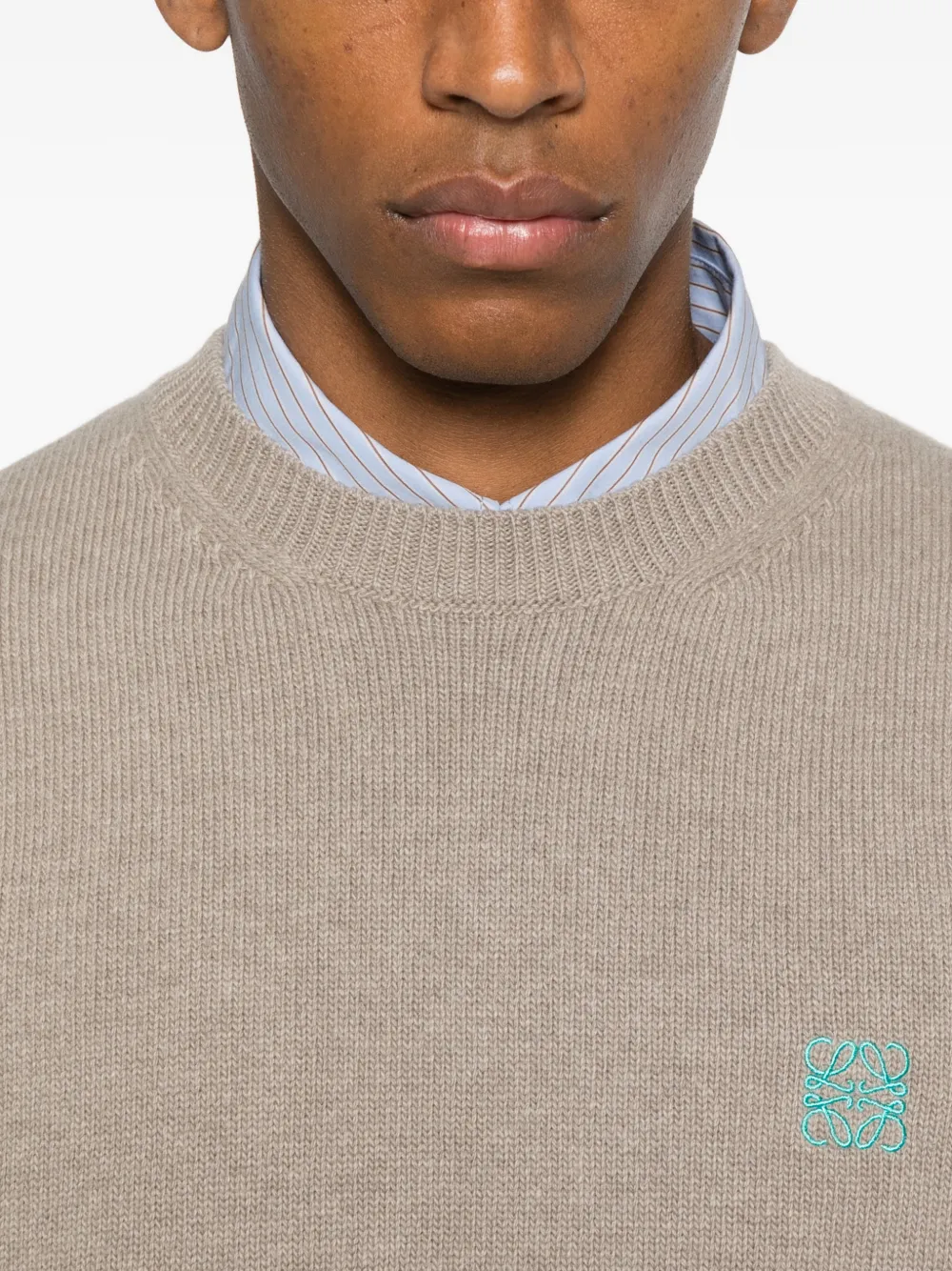 Loewe Logo-embroidered Crew-neck Sweater In Gray