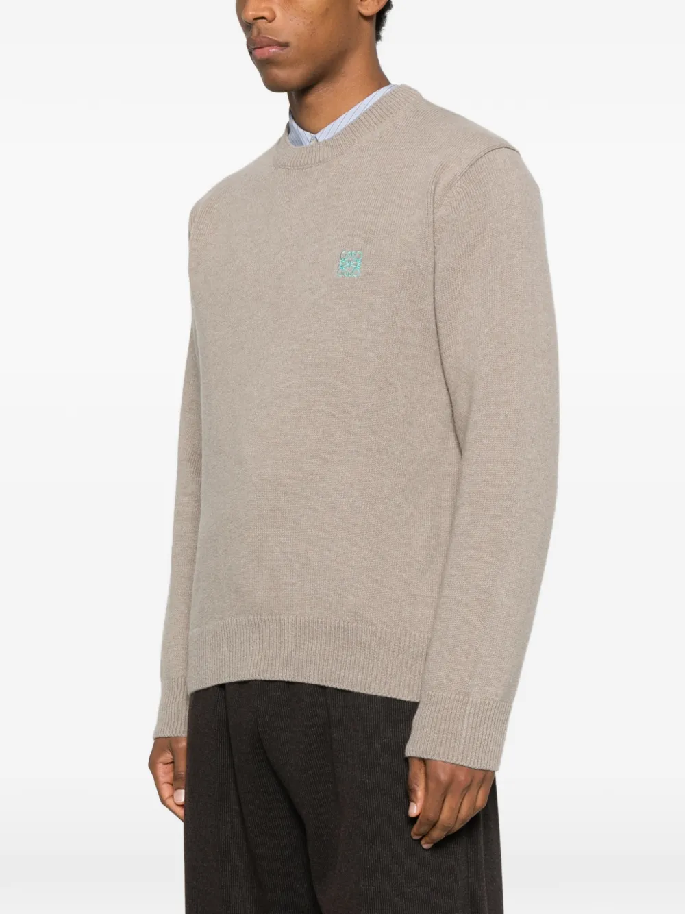 Loewe Logo-embroidered Crew-neck Sweater In Gray