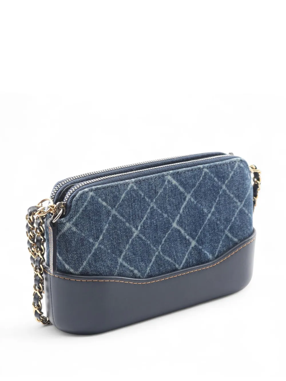 Pre-owned Chanel 2018 Printed Denim And Leather Gabrielle Clutch With Chain Shoulder Bag In Blue