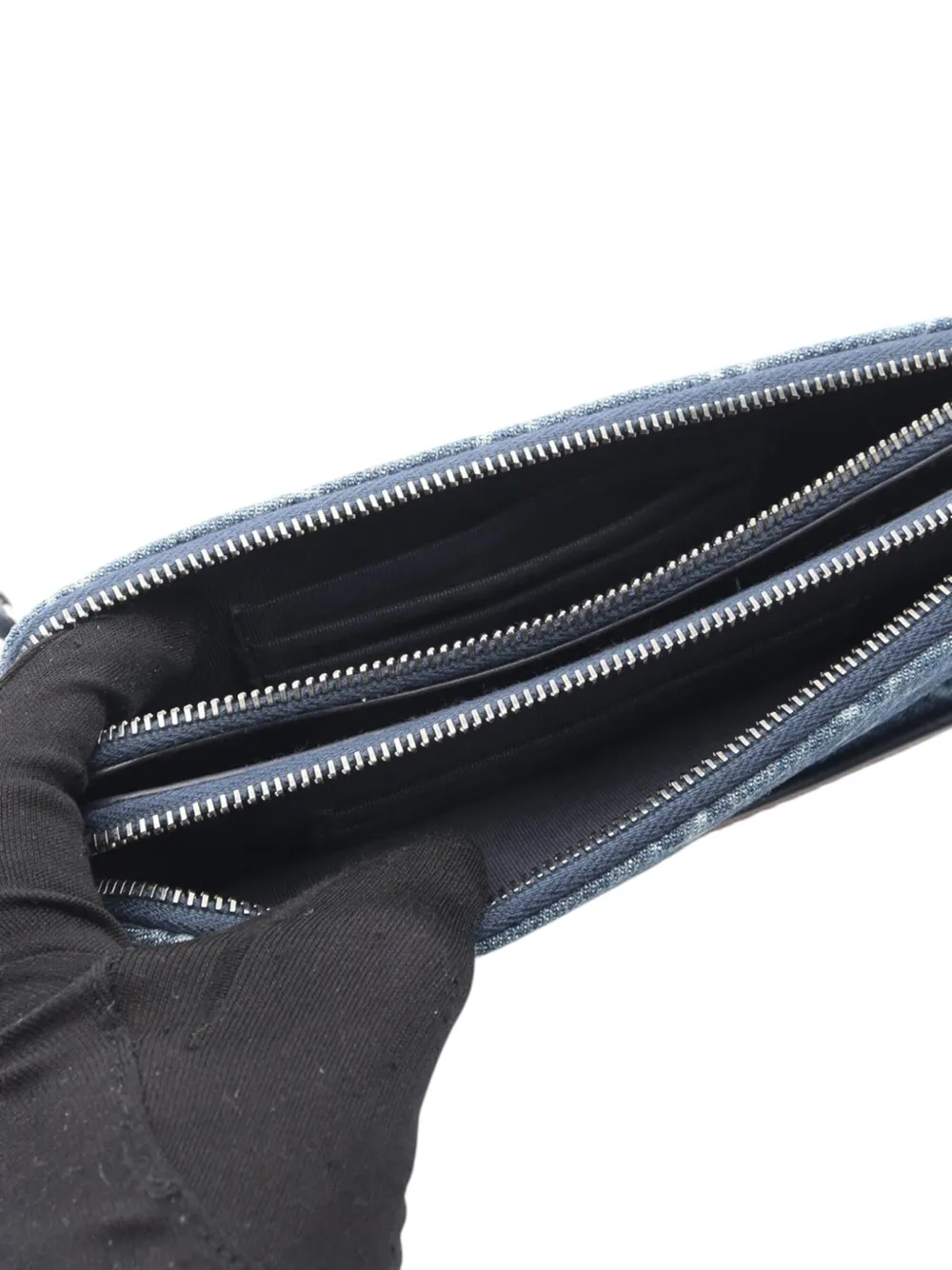 Pre-owned Chanel 2018 Printed Denim And Leather Gabrielle Clutch With Chain Shoulder Bag In Blue