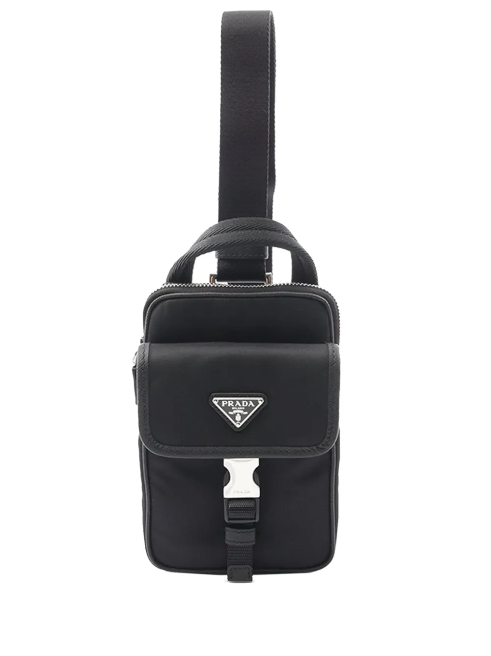 Pre-owned Prada 2013-2025 Re-nylon And Saffiano Smartphone Crossbody Bag In Black