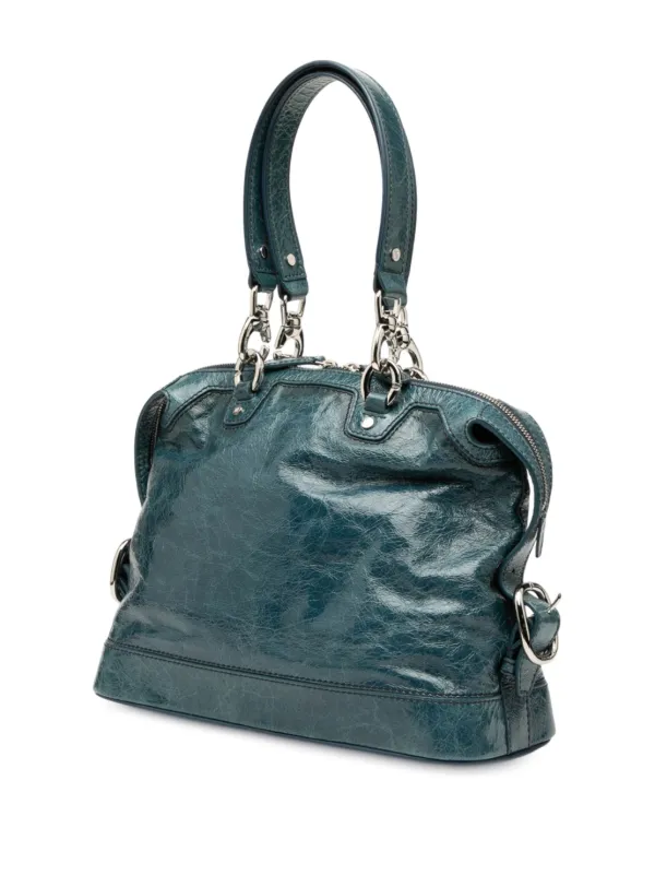Celine Pre-Owned 2008 Crinkled Patent Macadam Shoulder Bag | Blue