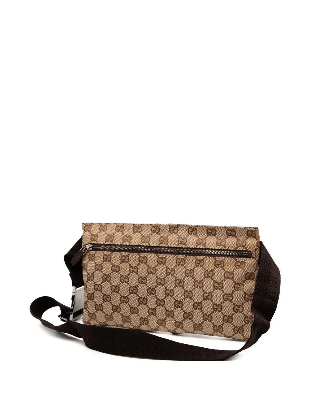 Pre-owned Gucci 2000-2015 Gg Canvas Double Pocket Belt Bag In Brown