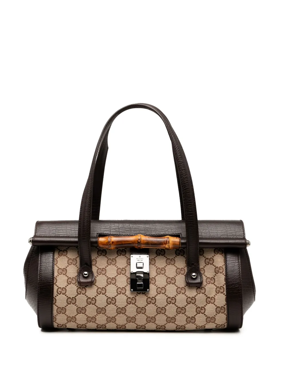 Pre-owned Gucci 2000-2015 Gg Canvas Bamboo Bullet Shoulder Bag In Brown