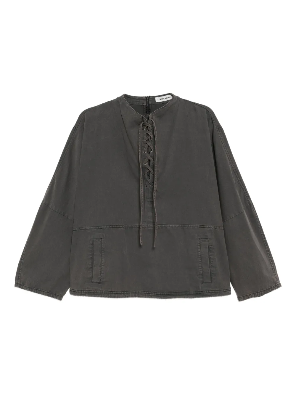 Low Classic Lace Up Washed Cotton Sweatshirt In Gray