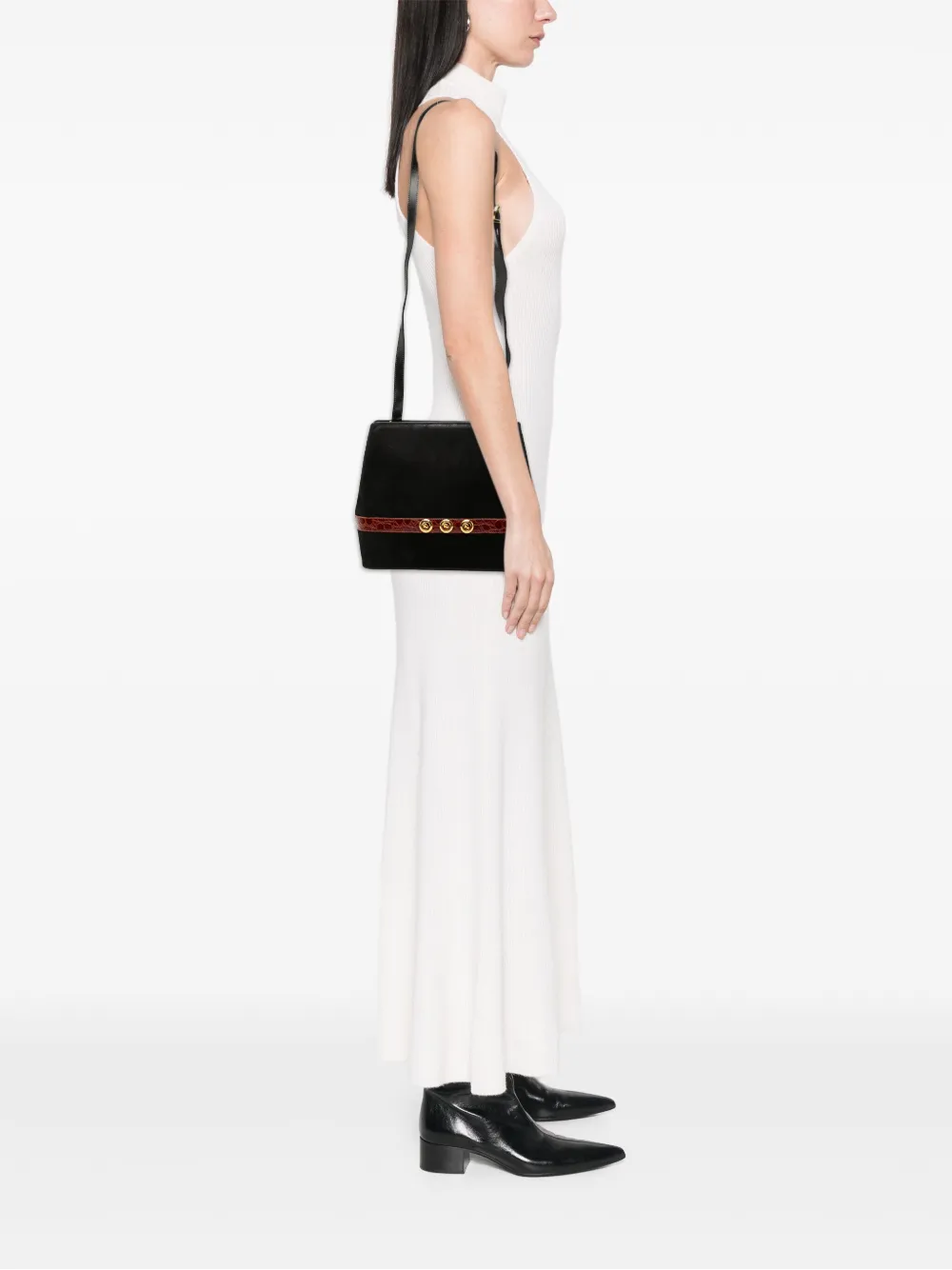 Pre-owned Ferragamo 2000-2010 Suede Crossbody Bag In Black