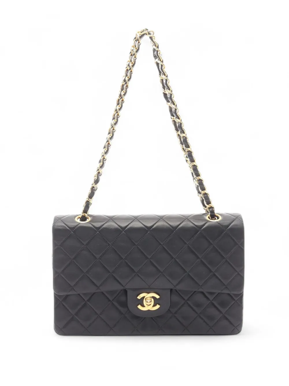 CHANEL Pre-owned 1991-1994 Medium Classic Lambskin Double Flap Shoulder Bag In Black