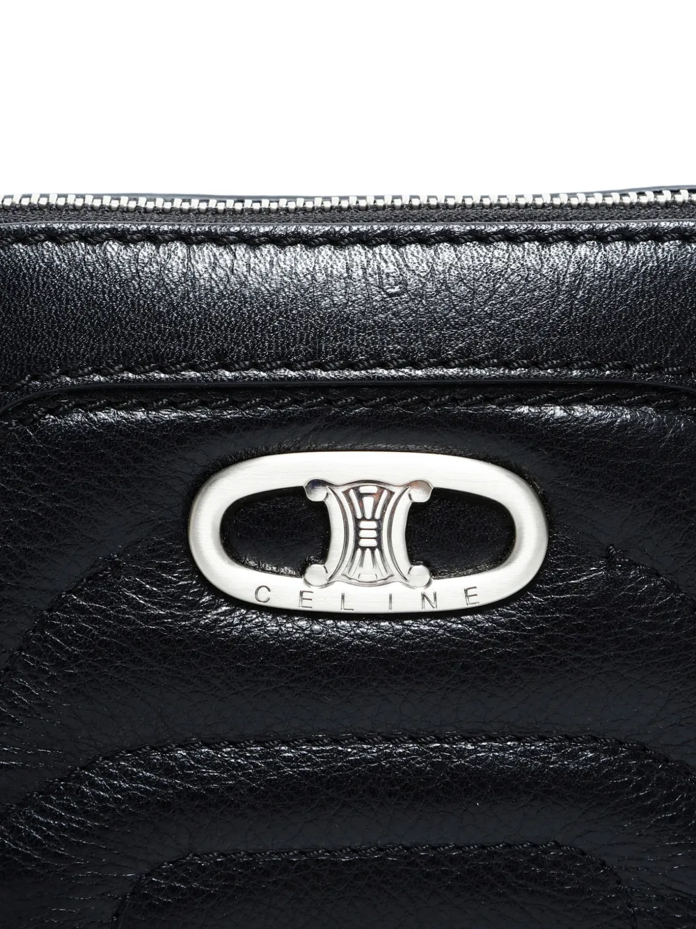 Pre-owned Celine 2000s Triomphe Quilted Leather Pouch In Black