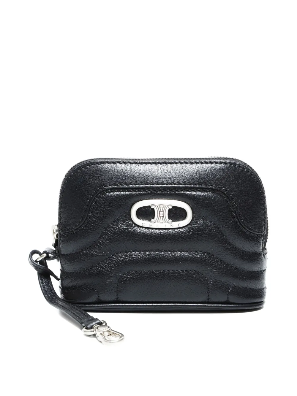 Pre-owned Celine 2000s Triomphe Quilted Leather Pouch In Black