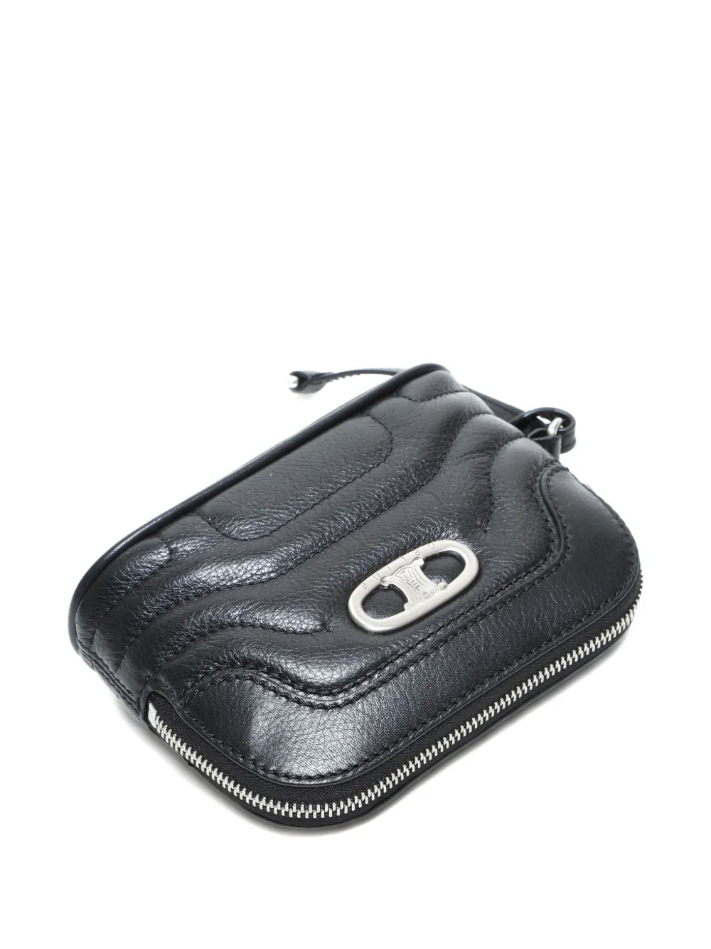 Pre-owned Celine 2000s Triomphe Quilted Leather Pouch In Black