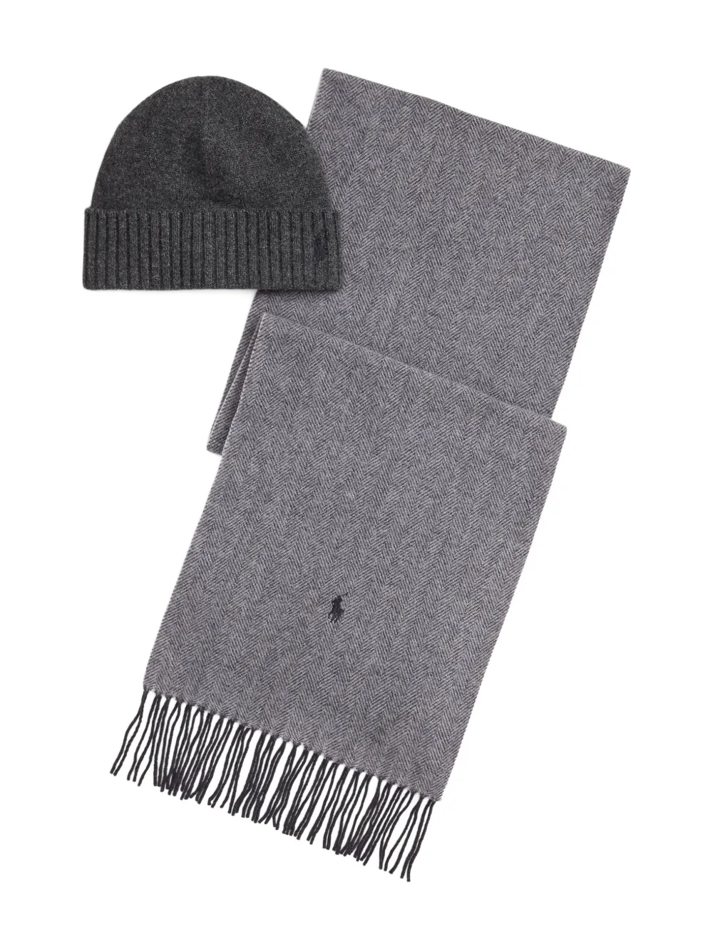 Polo Ralph Lauren herringbone fringed scarf set - Grigio
