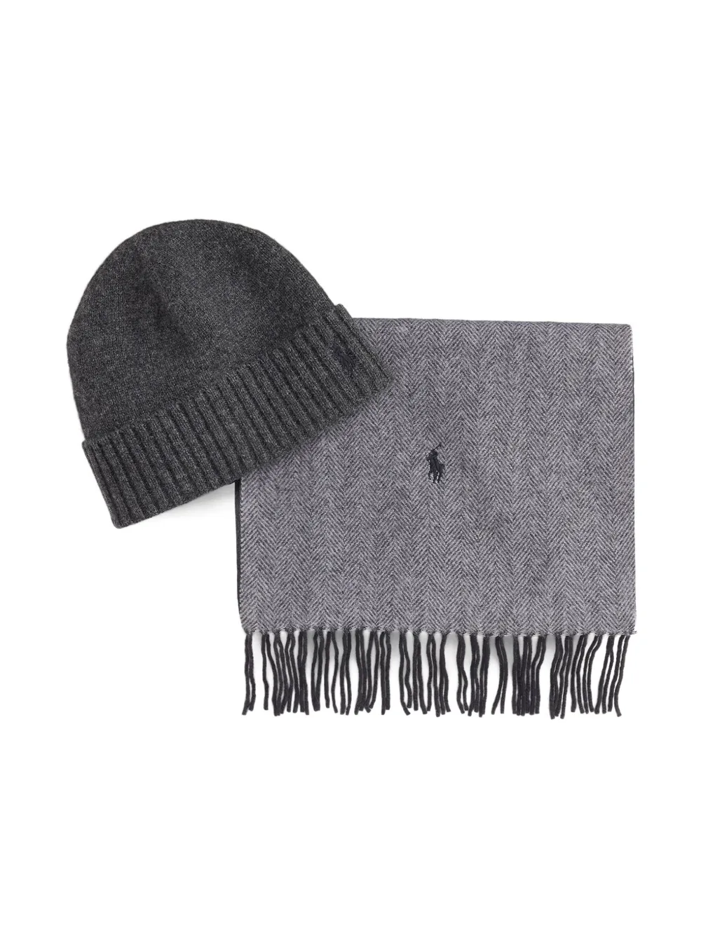 Polo Ralph Lauren herringbone fringed scarf set - Grijs