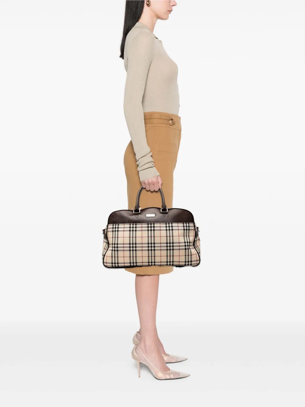 Pre-owned Burberry 2000-2017 House Check Canvas Travel Bag In Brown