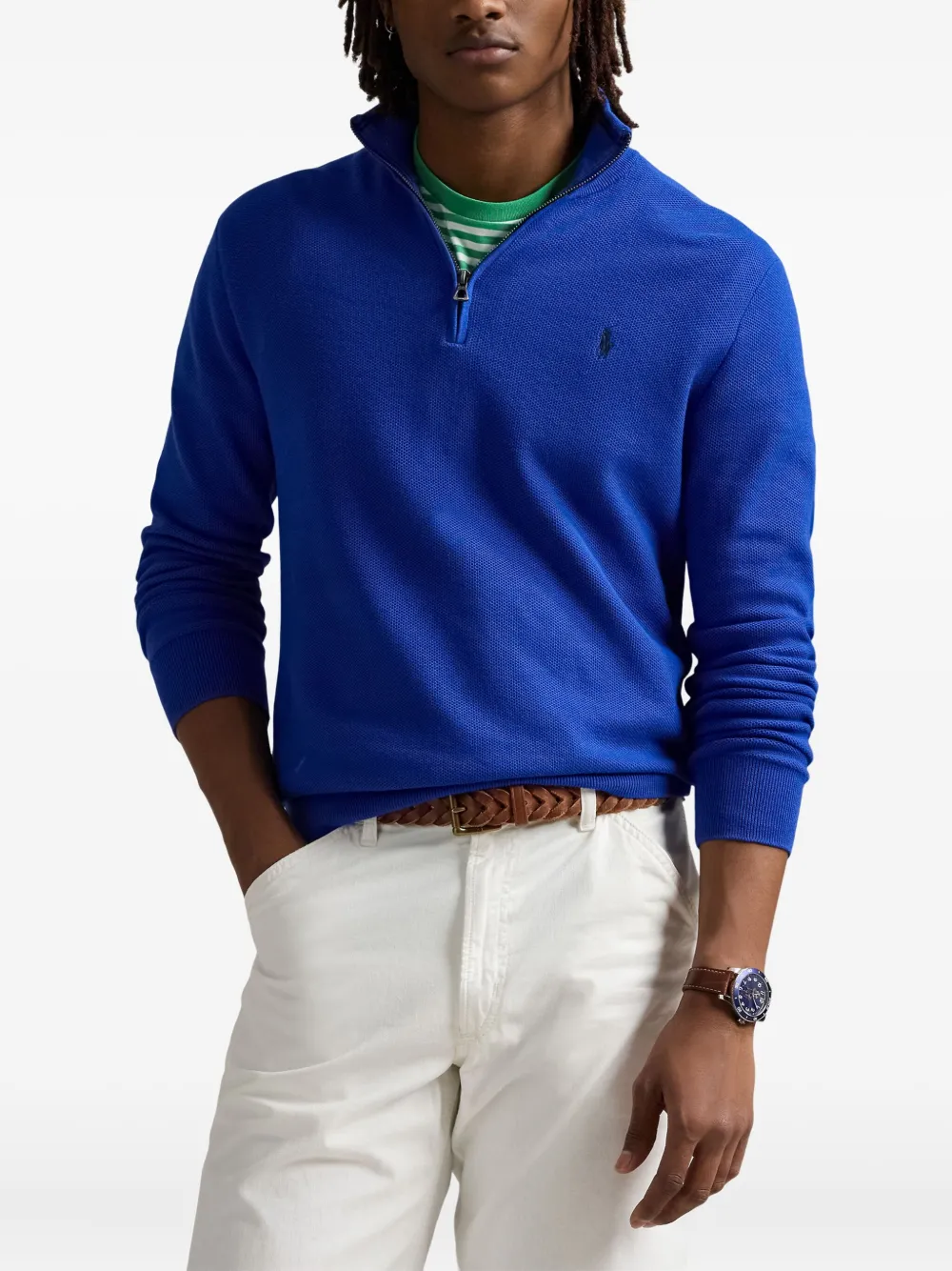 Polo Ralph Lauren quarter-zip cotton sweater Blauw