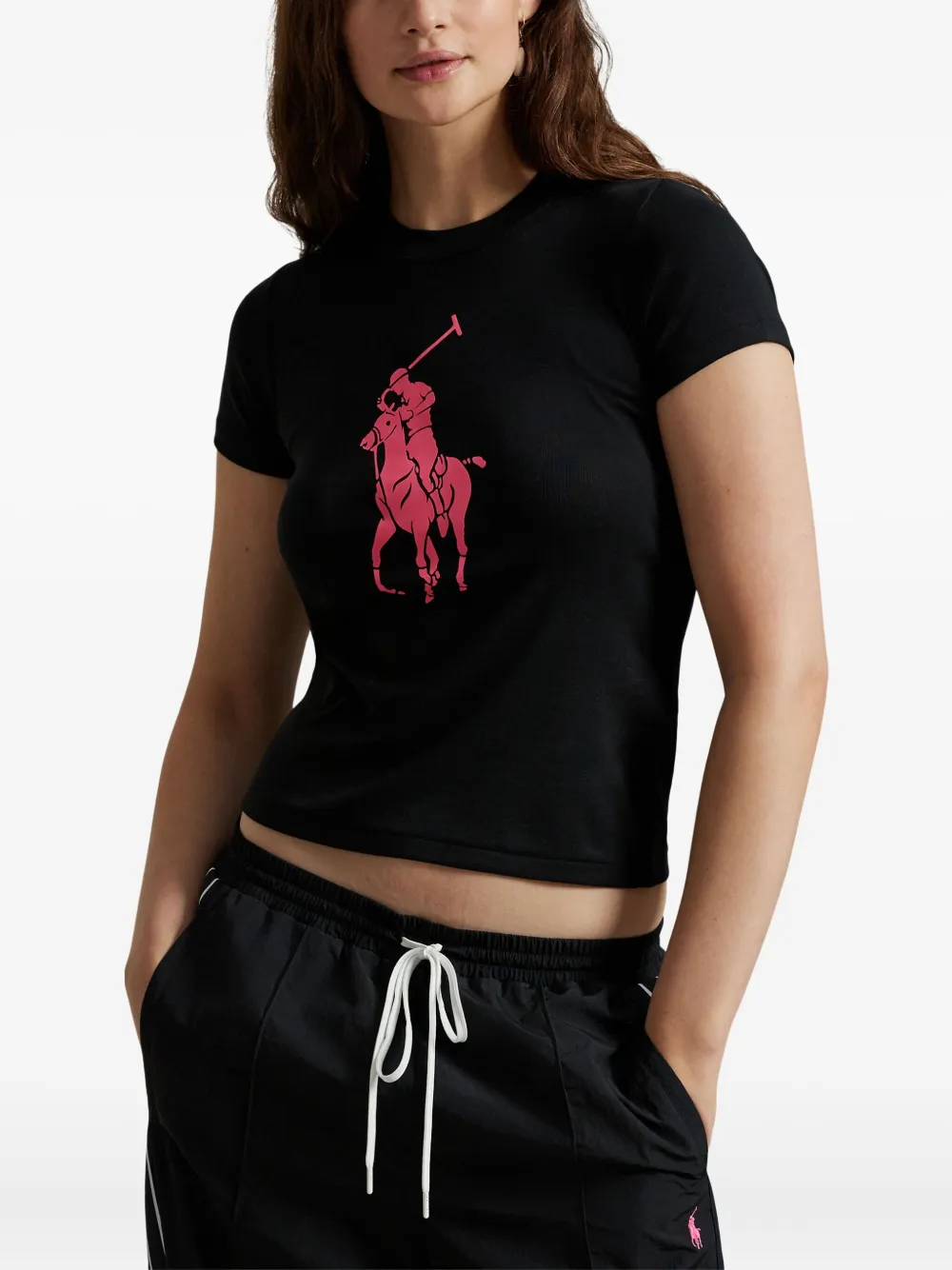 Polo Ralph Lauren Pink Pony Graphic Crew-neck T-shirt In Black