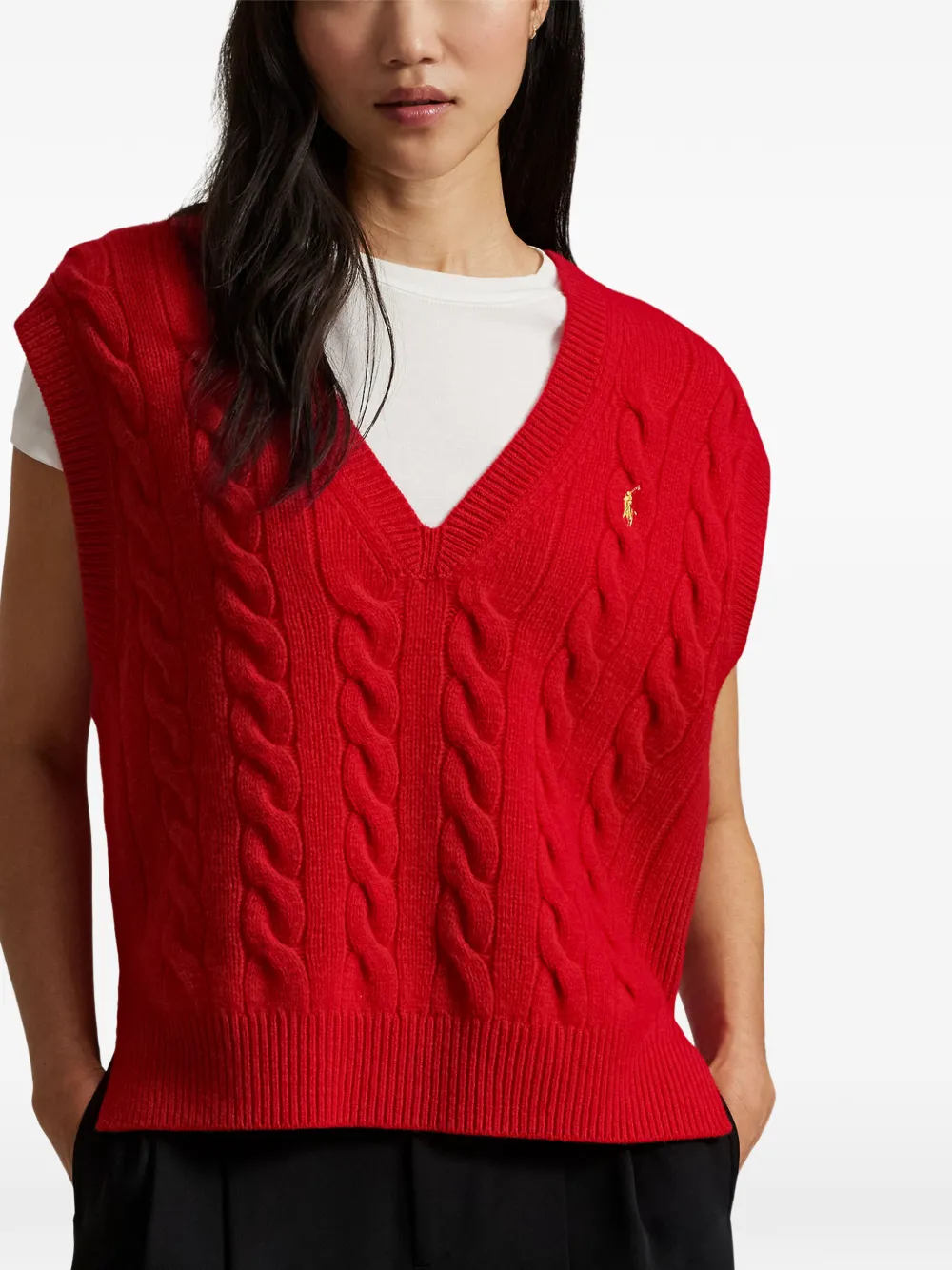 Polo Ralph Lauren Kabelgebreide trui met V-hals Rood