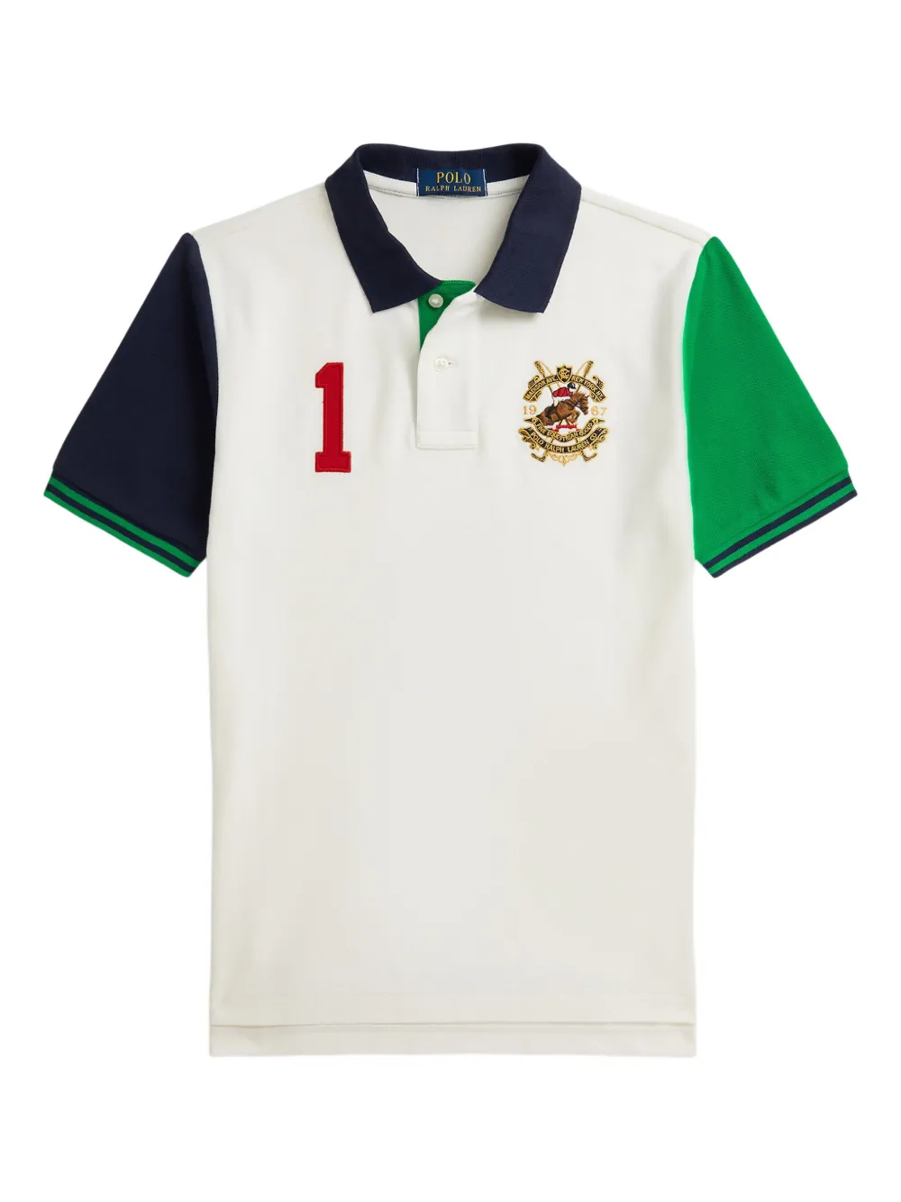 POLO RALPH LAUREN KIDS colour-blocked appliqué-details polo shirt - White