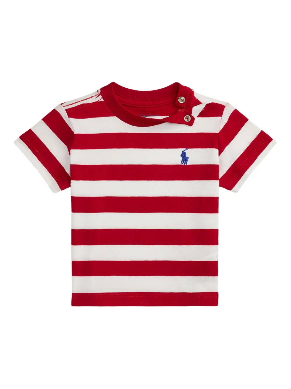 POLO RALPH LAUREN KIDS T-shirt a righe con logo ricamato - Rosso