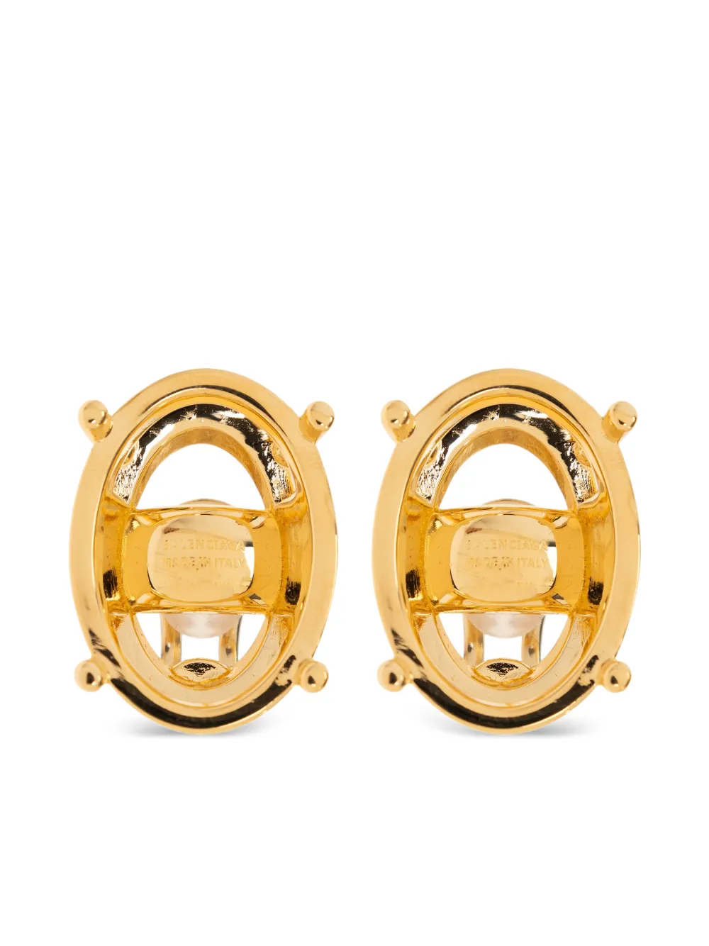 Balenciaga logo-engraved oval earrings - Gold