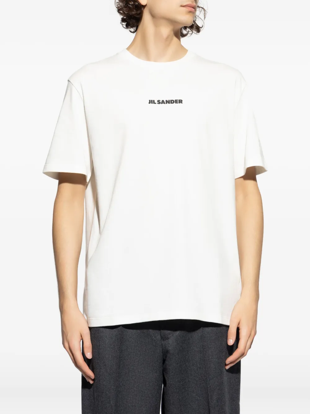 Jil Sander Men White Crewneck T-shirt With Logo Lettering On The Front In Cotton Man
